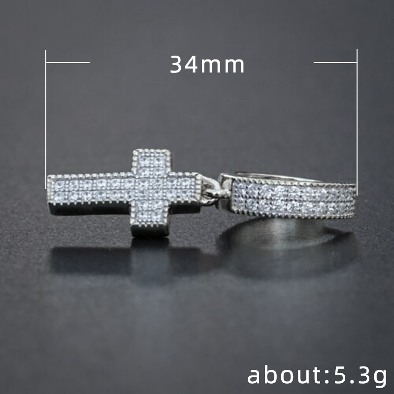 Cross Hoop Earrings With Multicoloured Zircon Crystals_voghion.com