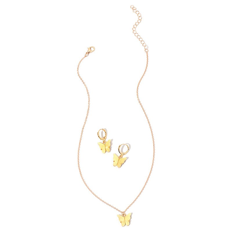 10g Weight Necklace Classification Wedding, Travel Occasion Alloy Material Circle Pattern Women'S Gender Pink, Purple, Green, Yellow Color Girls Fashion Butterfly Pendant Sen Earrings Clavicle Chain Super Fairy Earring Necklace 10