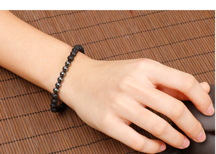 Amazon Wish New Black Volcanic Rock Bracelet Steel Ball Wristband Bracelet Factory Wholesale