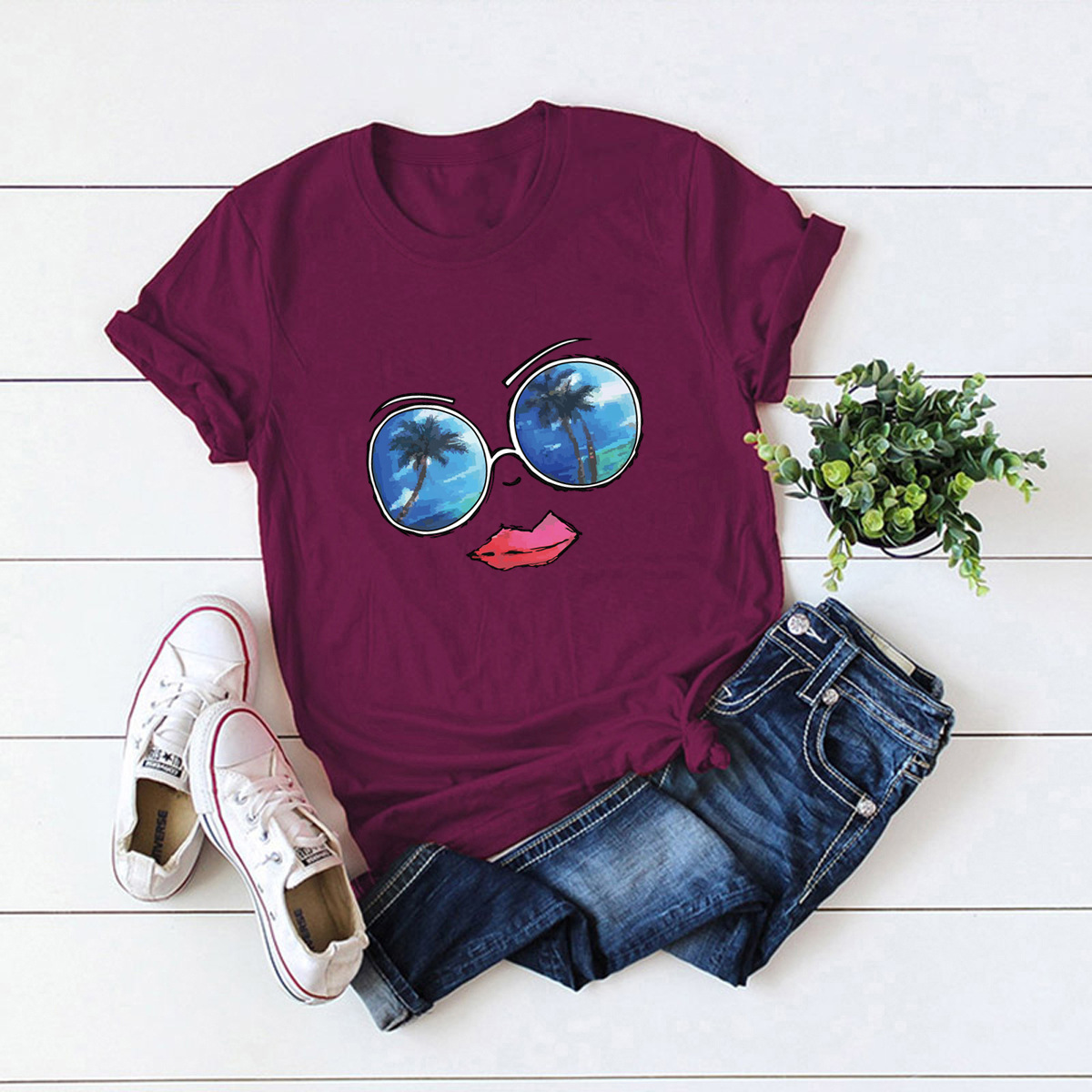 ojos divertidos cómoda camiseta de manga corta NSSN1462