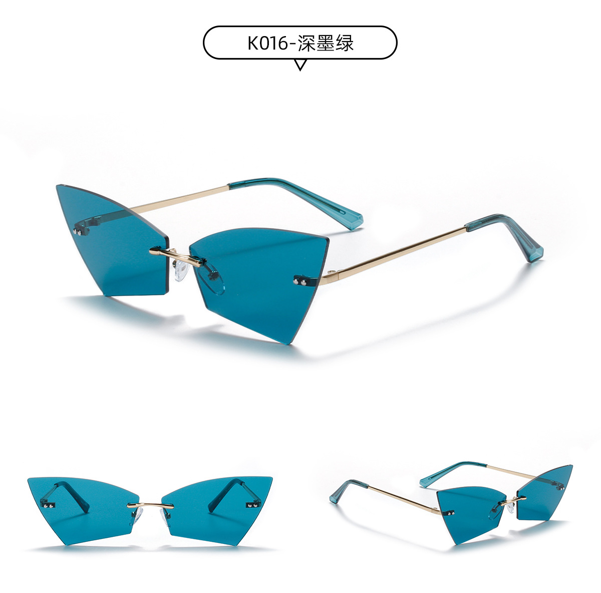 Borderless Angular Cat Eye Color Retro Sonnenbrille display picture 8