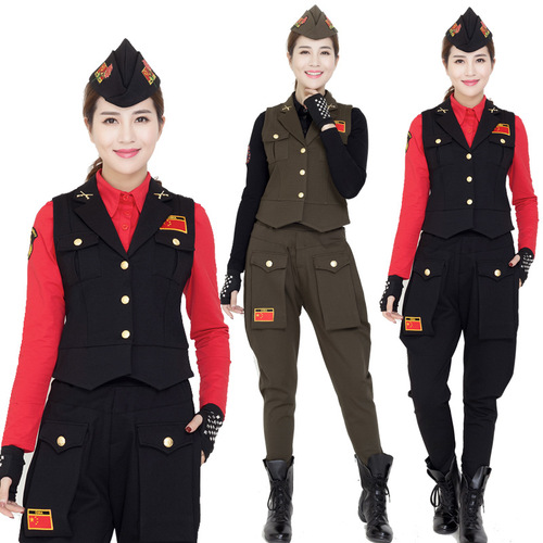 Sailor dance costume female vest military green flag classic square dance team stage performance clothing vest top