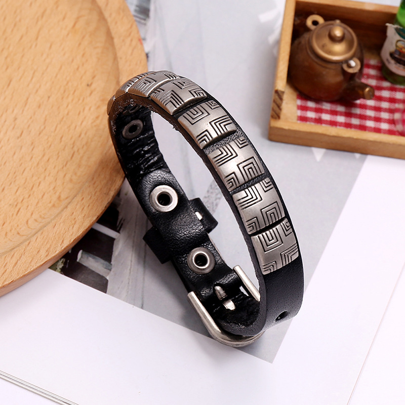 Hot-selling  punk fashion retro simple and versatile adjustable men’s jewelry cowhide bracelet nihao