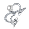 Fashionable elegant zirconium with bow, one size ring from pearl, micro incrustation, wholesale