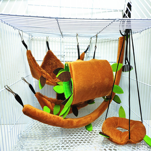 Small pet plush toy hamster leaf hammock ropeway drill tube swing five-piece set flower branch squirrel warm cotton hanging nest