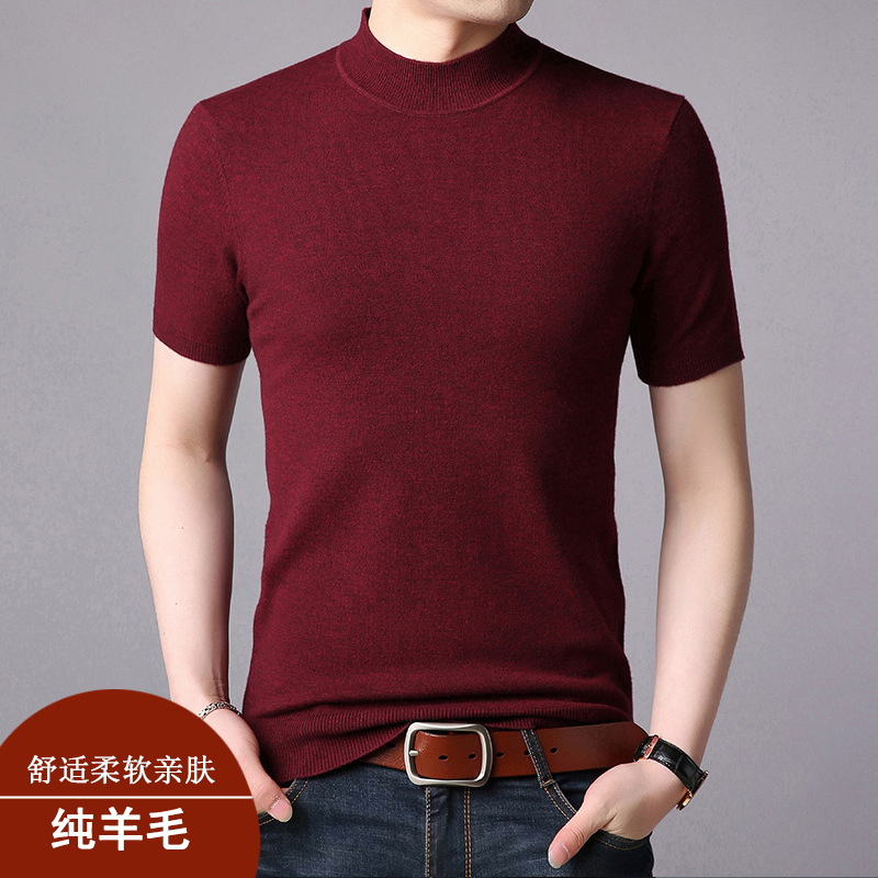 woolen knitted base solid color sweater with a round collar