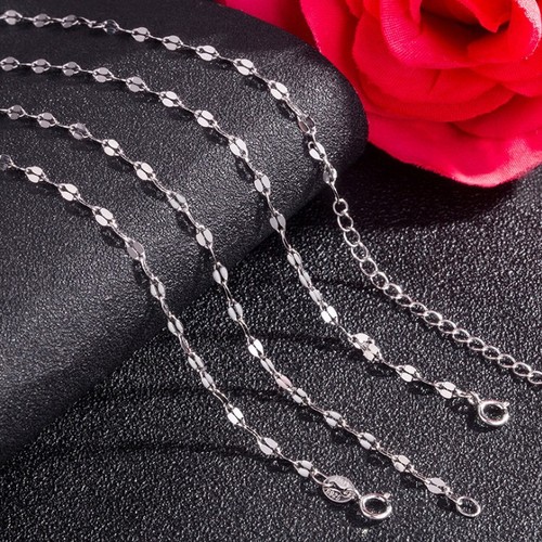 嘴唇链s925纯银电镀白金瓦片链40 45厘米加长四叶草链条厂家批发