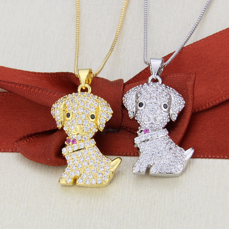 Hot-selling Dog Copper Plated Platinum Plated Zircon Inlaid Pet Pendant Necklace display picture 3