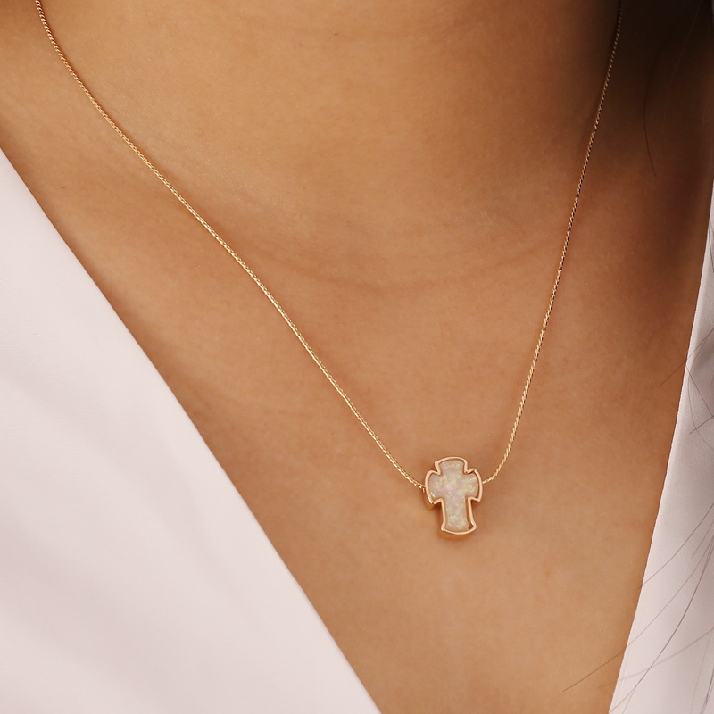 retro multicolor cross pendent alloy necklace