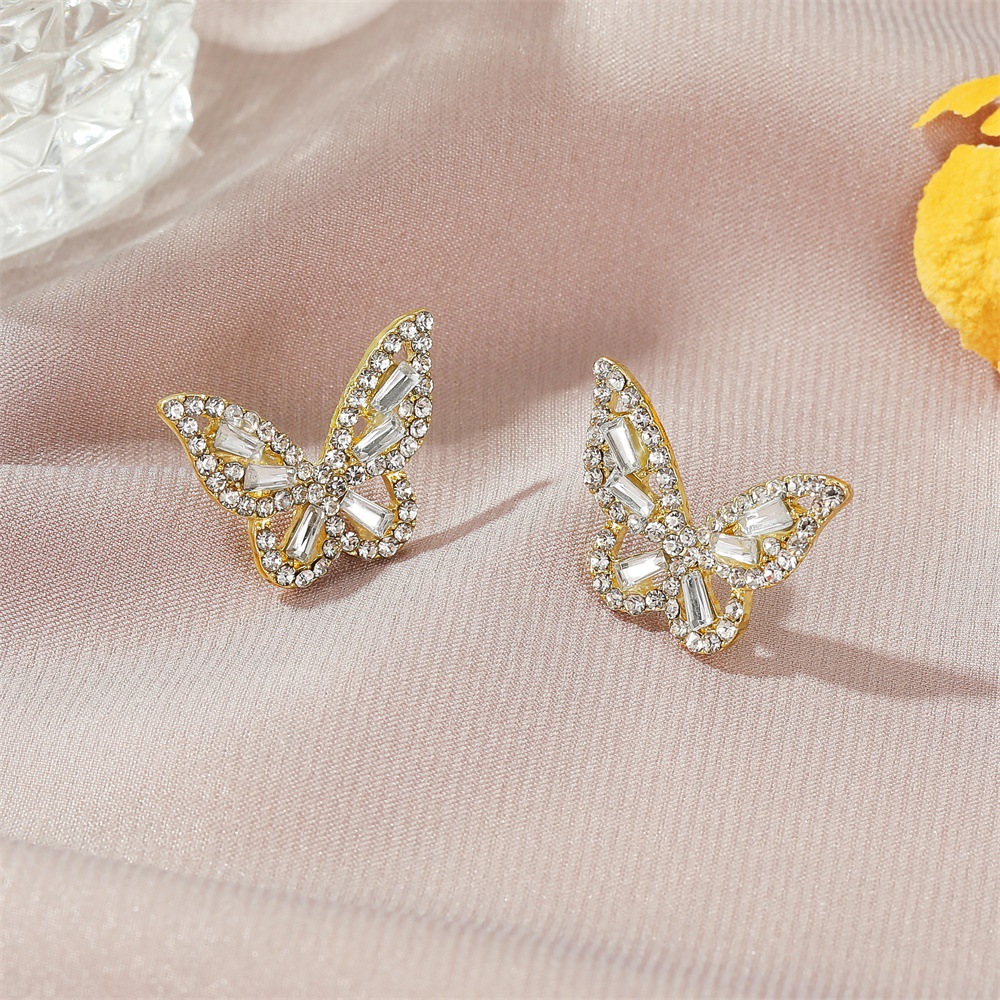 New Fashion Simple Zircon Butterfly Ladies Wild Crystal Alloy Earrings Wholesale display picture 7