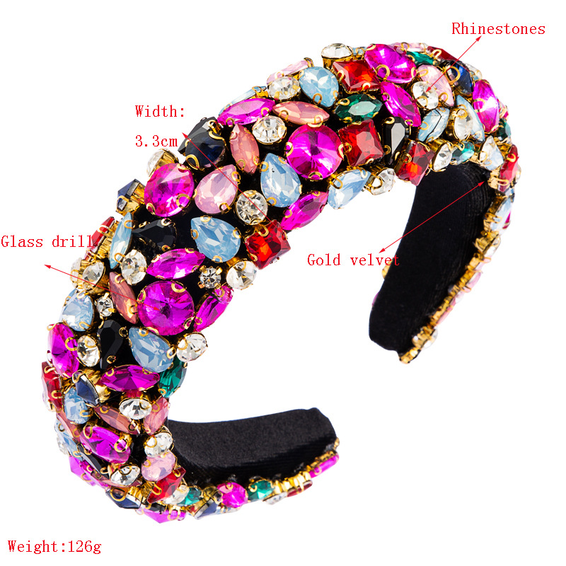 Neues Europäisches Und Amerikanisches Barockes Strass Stirnband Weibliche Geometrische Breite Kante Volle Diamant Farbe Dicke Schwamm Party Laufsteg Kopf Bedeckung display picture 1