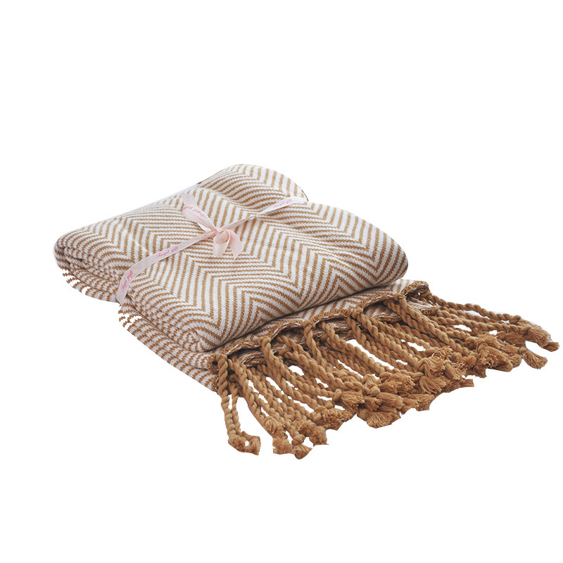 北欧风格人字纹流苏全棉针织毯子家居搭配盖毯空调毯膝盖毯