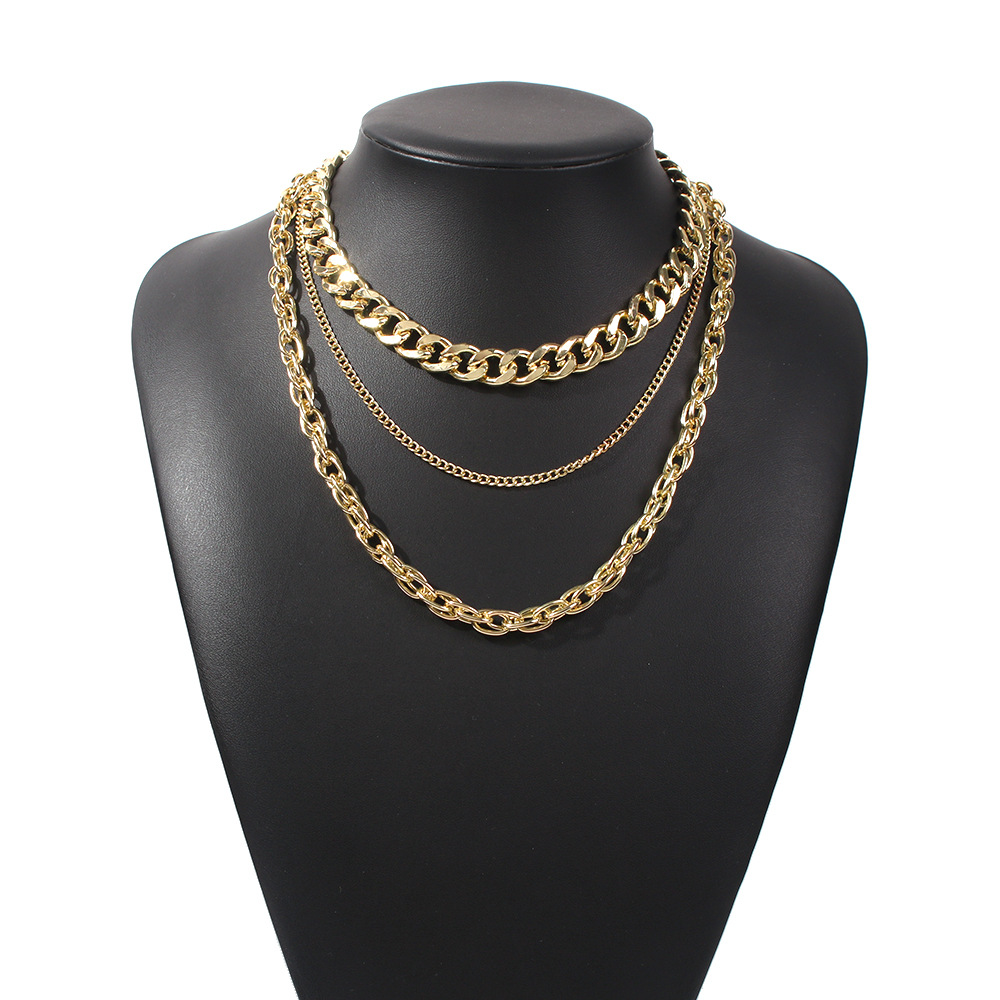 European and American Popular Punk Hip Hop Multi-layer Necklace Metal Thick Chain Necklace