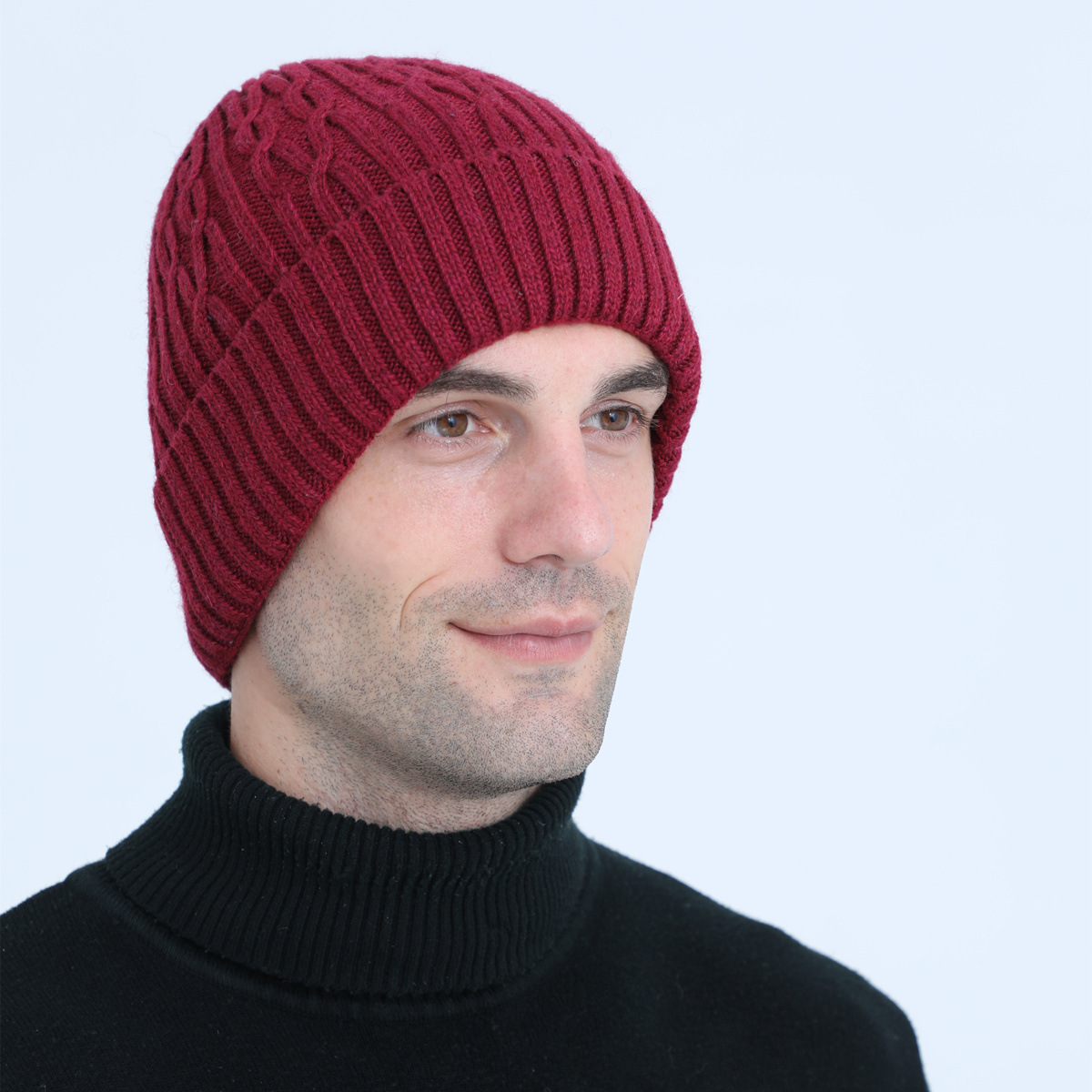 Knitted Beanie Hat For Men Warm Winter Wool Cycling Ear Cap_voghion.com