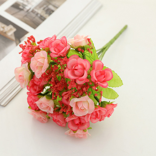Simulation flower small rose bud 21 diamond rose wedding bouquet home display floral decoration rose wholesale