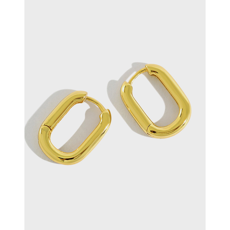050 Korean version of S925 sterling silver earrings retro elliptical ring circle ear buckle gold-plated silver ear