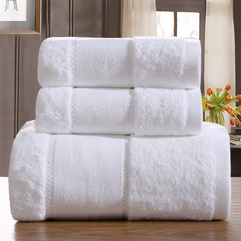 Five-star Hotel Homestay Platinum Forged Towel Bath Towel Three-piece Set Broken Embroidered Pure Cotton White Face Towel