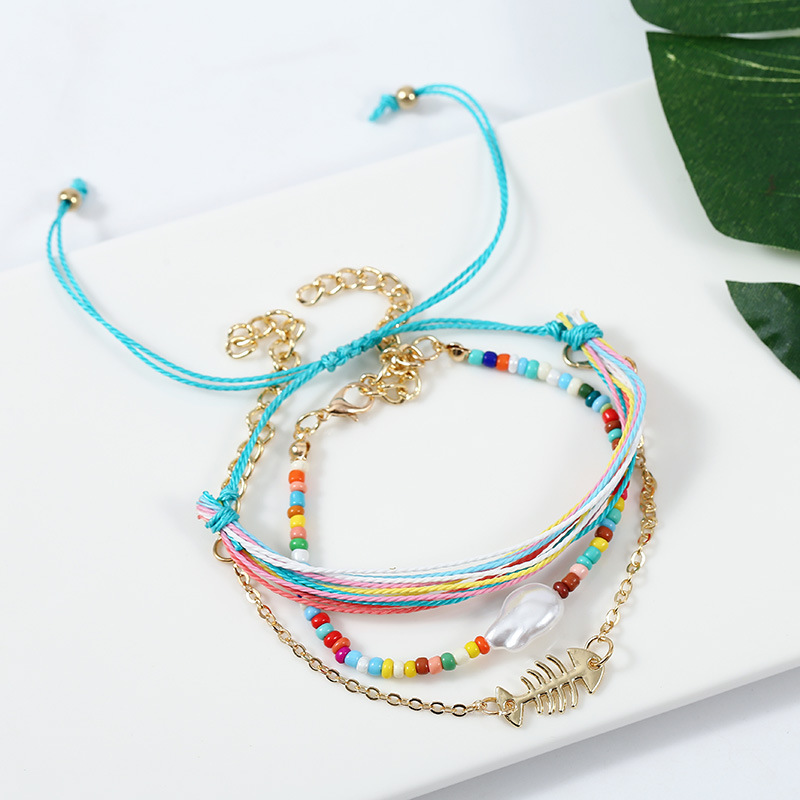 Bohemian Beach Hand-woven Fishbone Rope Multilayer Anklet display picture 5