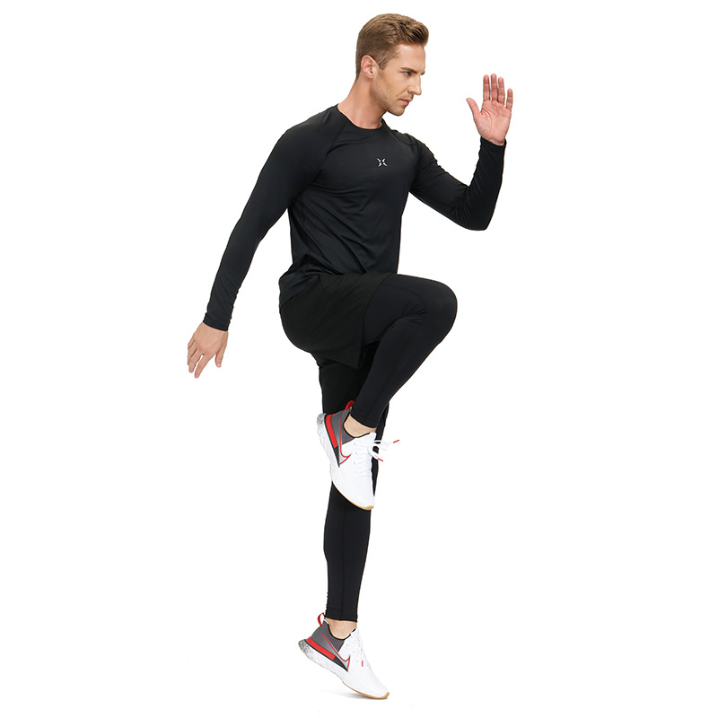欧美男士长袖运动T恤 秋季跨境户外运动休闲健身瑜伽保暖打底上衣
