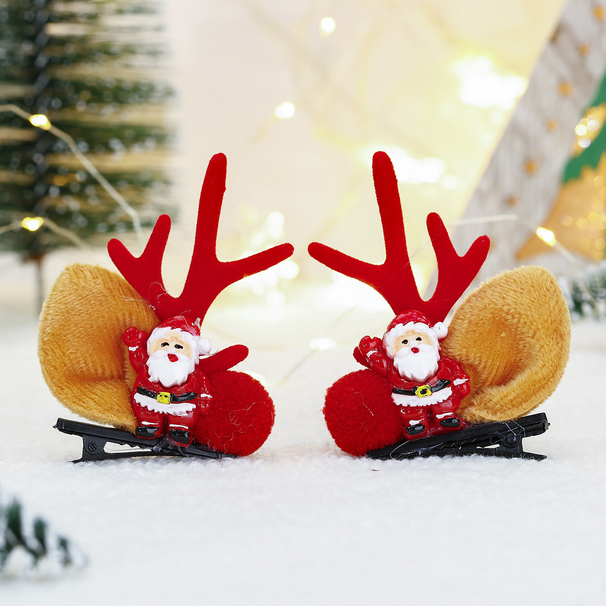 圣诞发箍成人儿童带绒毛小鹿角铃铛雪人麋鹿圣诞老人头箍道具套装