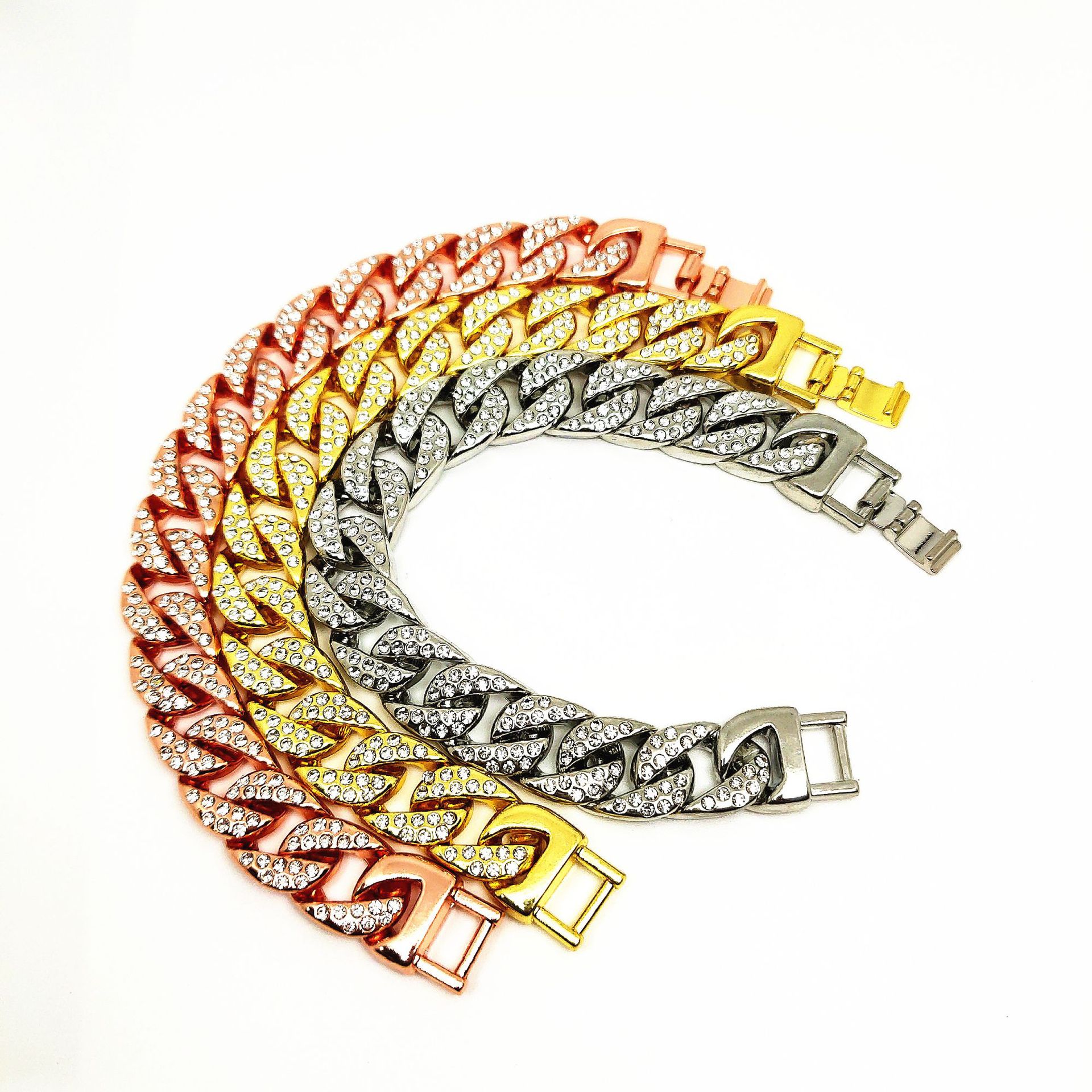 Cuban Diamond Bracelet And Gold Plated Necklace For Men And Women_voghion.com