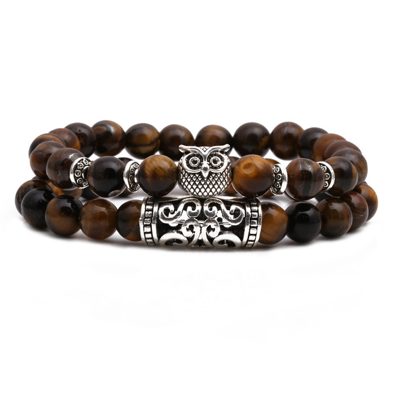 Tiger Eye Stone Owl Buddha Head Bend Set Bracelet Lion Head Elephant Beaded Bracelet display picture 17