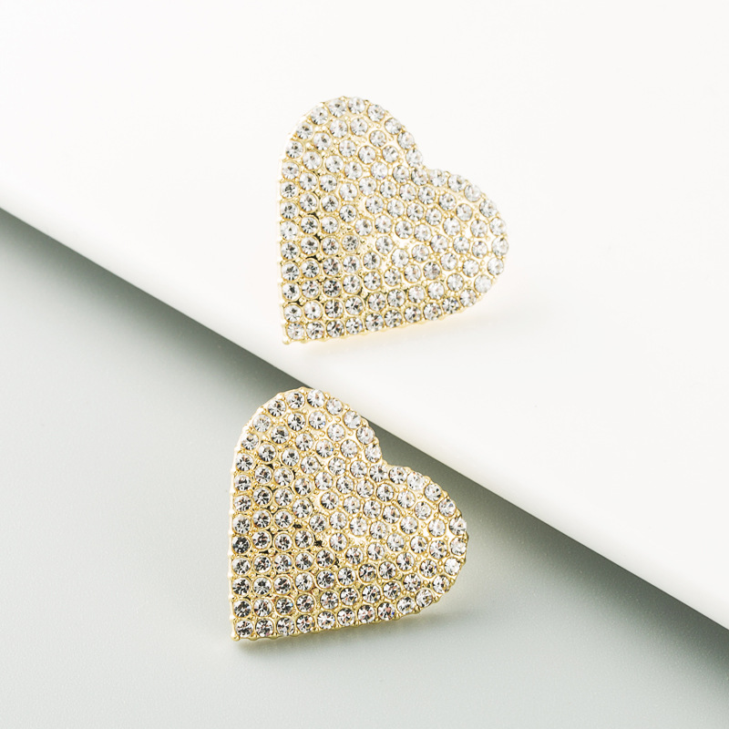 S925 Silver Needle Korea Neue Trendige Herzförmige Legierung Voller Diamantohrringe display picture 5