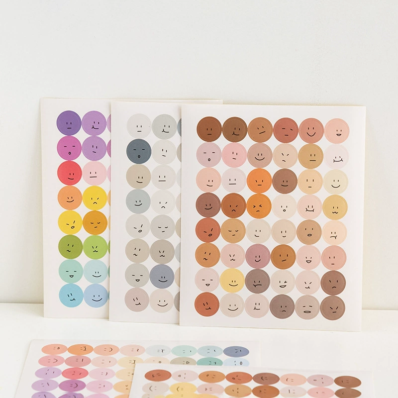 Ins Ветер Соль Серия Круглый Смайлик Выражение Наклейка Моранди Цвет Земли Печать Наклейка Ручной Счет Книга Карта Наклейка
