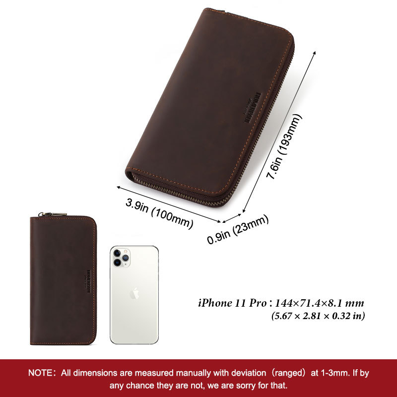 新款真皮男士钱包 疯马皮商务复古多卡位手拿包 长款男士钱包