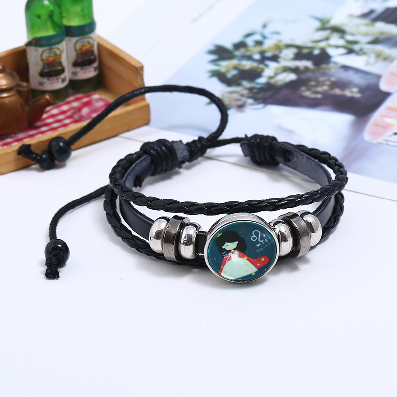 Luminous Gemstone Woven Korea Twelve Constellation Leather Bracelet Nihaojewelry display picture 15
