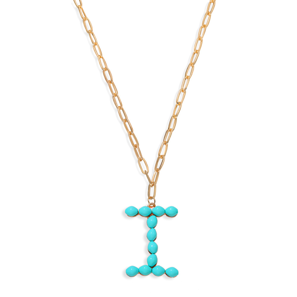 Étoile Sauvage Perle Lettre Long Pendentif Collier Simple Turquoise Perles Rondes Accessoires À La Mode En Gros Nihaojewelry display picture 29