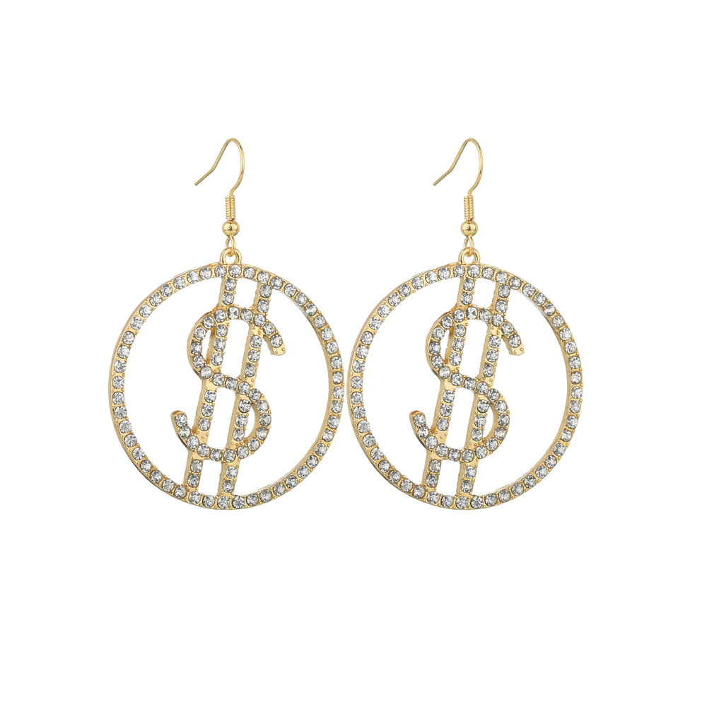 925 Argent Aiguille Dollar Conception Boucles D'oreilles Micro-set Rond Flash Diamant Boucles D'oreilles En Gros Nihaojewelry display picture 6