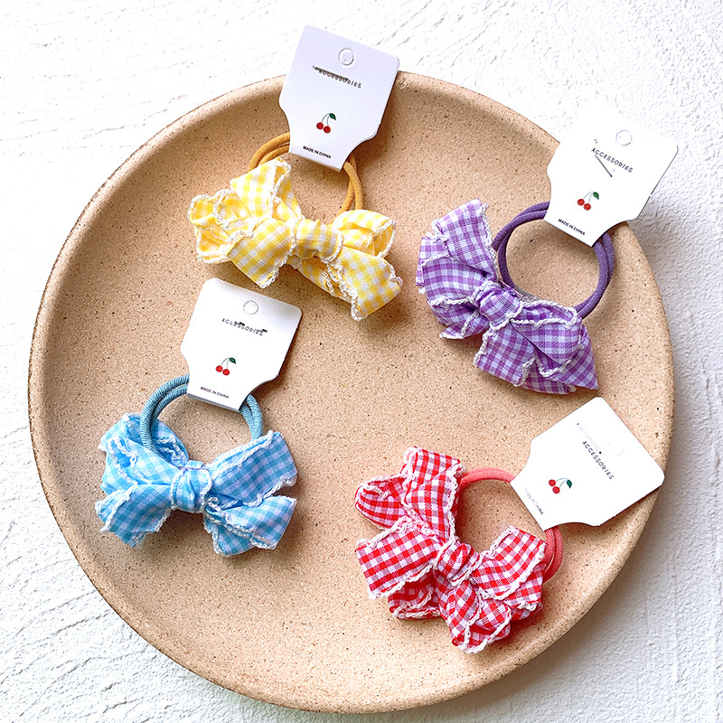 New Lattice Children's Bow Hair Accessories Princess Rubber Band Girls Head Rope Headdress Rubber Band Korean Hair Accessories display picture 1