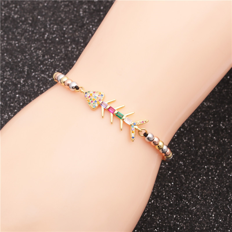 Europäische Und Amerikanische Trends Chmuck Gemischte Perlen Kette Zirkon Haifisch Flosse Pfeil Hufeisen Gewebtes Damen Armband Bracelet display picture 2