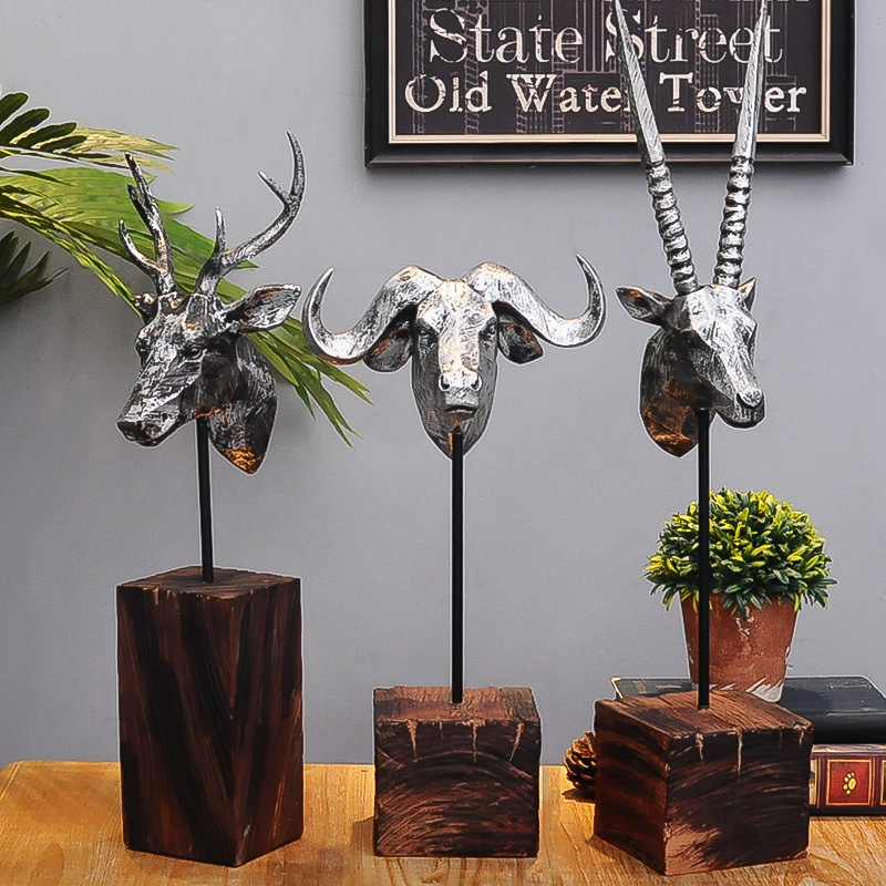 艺术装饰品摆件客厅隔断柜摆设家居酒柜牛头树脂工艺品鹿头摆饰|ms