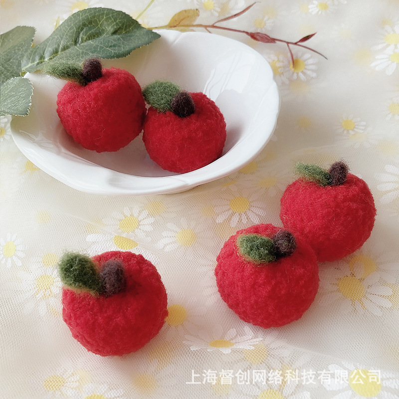 毛绒球小苹果发饰发夹发圈耳环配件圣诞树挂件羊毛毡成品工厂批发