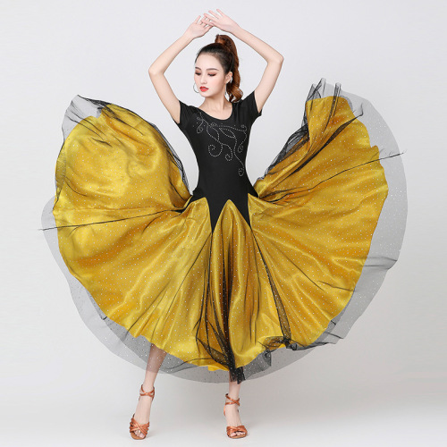 Black purple red blue Ballroom dancing dress for women diamond competition short sleeves ballrom Waltz tango foxtort dance long dresses