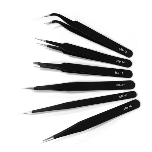 Stainless steel black handbook tweezers anti-static mobile phone repair manicure tools bird's nest hair picking ESD precision tips