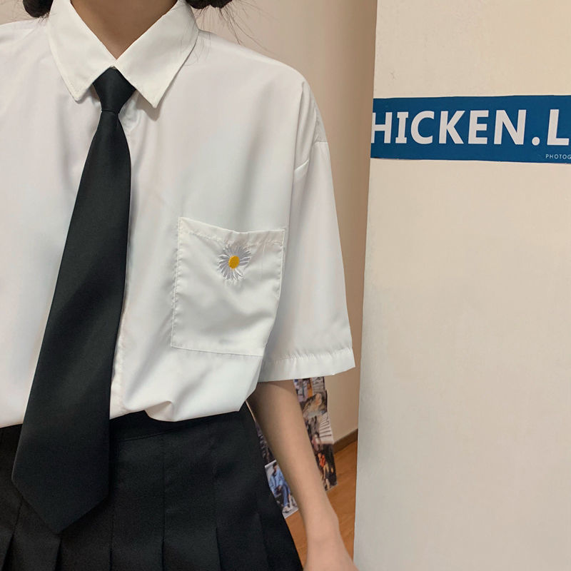 Japanese jk Uniform Shirt Women's Summer New College Style School Uniform Class Clothes Daisy White Shirt Short Sleeve Female Student