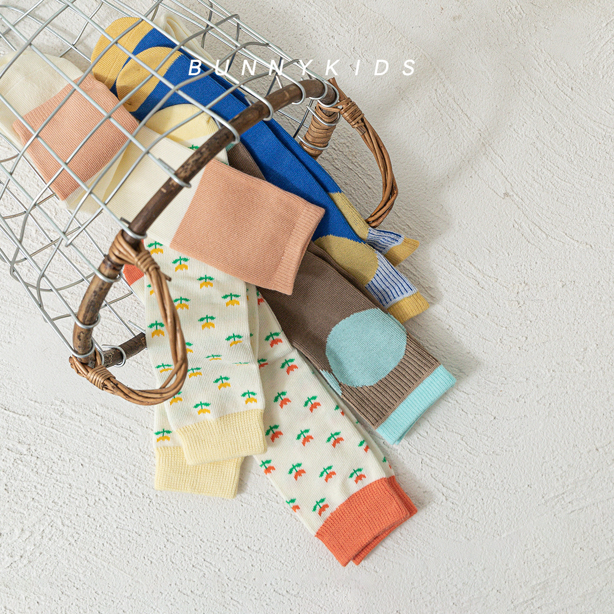 Children's Spring And Autumn Small Flower Color Block Circle Color Matching Straight Socks Boys And Girls Middle Tube Socks Pile Socks Stylish