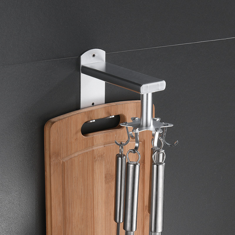 Aluminio espacio gancho libre cocina gadget almacenamiento estante giratorio gancho cuchara organización rack pared almacenamiento rack