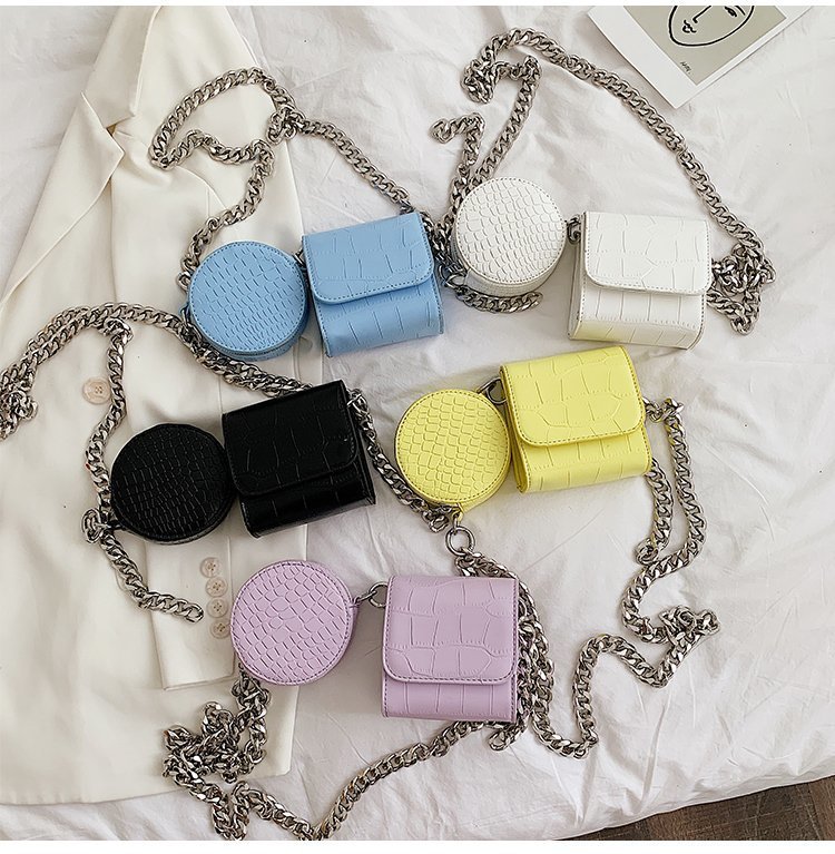 Korean Style Chain Solid Color Stone Pattern Messenger Double Square Round Bag Wholesale Nihaojewelry display picture 2