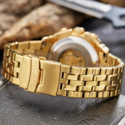 Gold color men's fully automatic mechanical watch fashion spiral hot sale bilateral press buckle alloy pointer wholesale