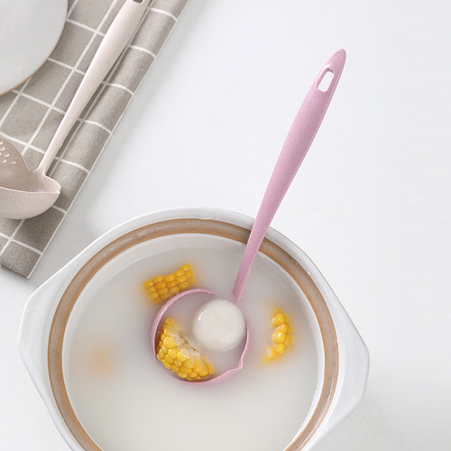 Wheat straw spoon kitchen two-in-one soup spoon colander long handle plastic large spoon home restaurant hot pot spoon