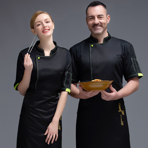 Hotel chef work clothes short-sleeved spring and summer baking restaurant kitchen western restaurant hotel chef uniform men's breathable A01