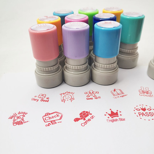 Manufacturer Supply English Evaluation Light-Sensitive Seal Eco-Friendly Plastic Round Commendation Gift Stamps Wholesale