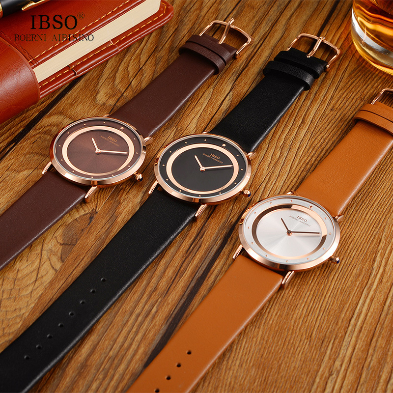 Ibso reloj hombres Correa impermeable tendencia de la moda doble anillo literal preciso tiempo de viaje reloj de cuarzo 8269