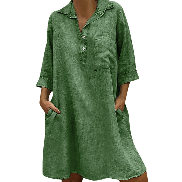 Women'S Gender Patchwork Design Streetwear Style Wholesale Women'S Streetwear Patchwork Solid Color Holiday Street Shirt Collar 3/4 Length Sleeve Shirt Dress