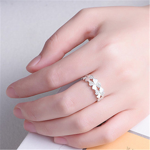 Japanese-Korean Style Lucky Grass Ring 925 Sterling Silver Diamond Accented Zircon Ring, Open-Ended Creative Hot Sale Ring, Dropshipping One Piece