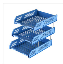 齐心B2060 三层文件盘 塑料铁柱加厚三层资料架 文件盘 蓝色